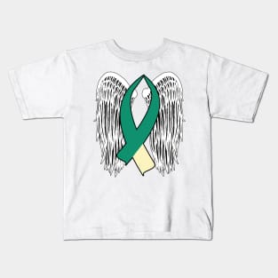 Winged Awareness Ribbon (Teal & Cream) Kids T-Shirt